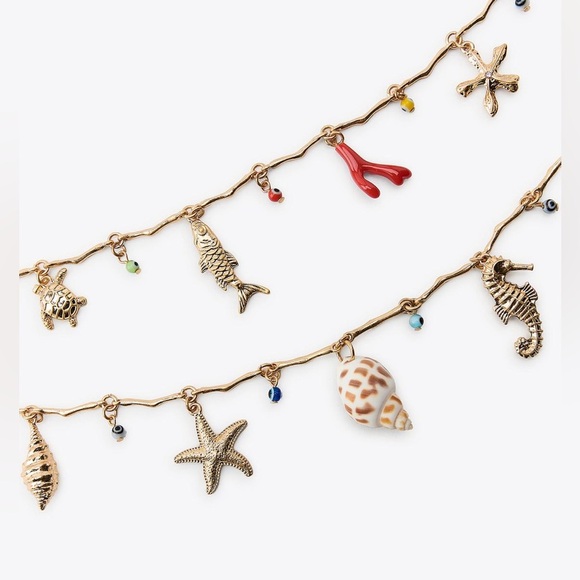 ZARA Metal Nautical Belt NWOT. Zara Golden Double Nautical Charms Belt with Metal  main image 3